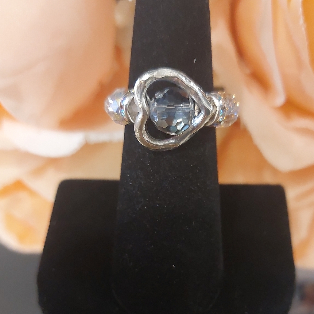 Crystal Heart Bead Frame Stretch Ring - SEE BELOW FOR CUSTOM SIZING 👇